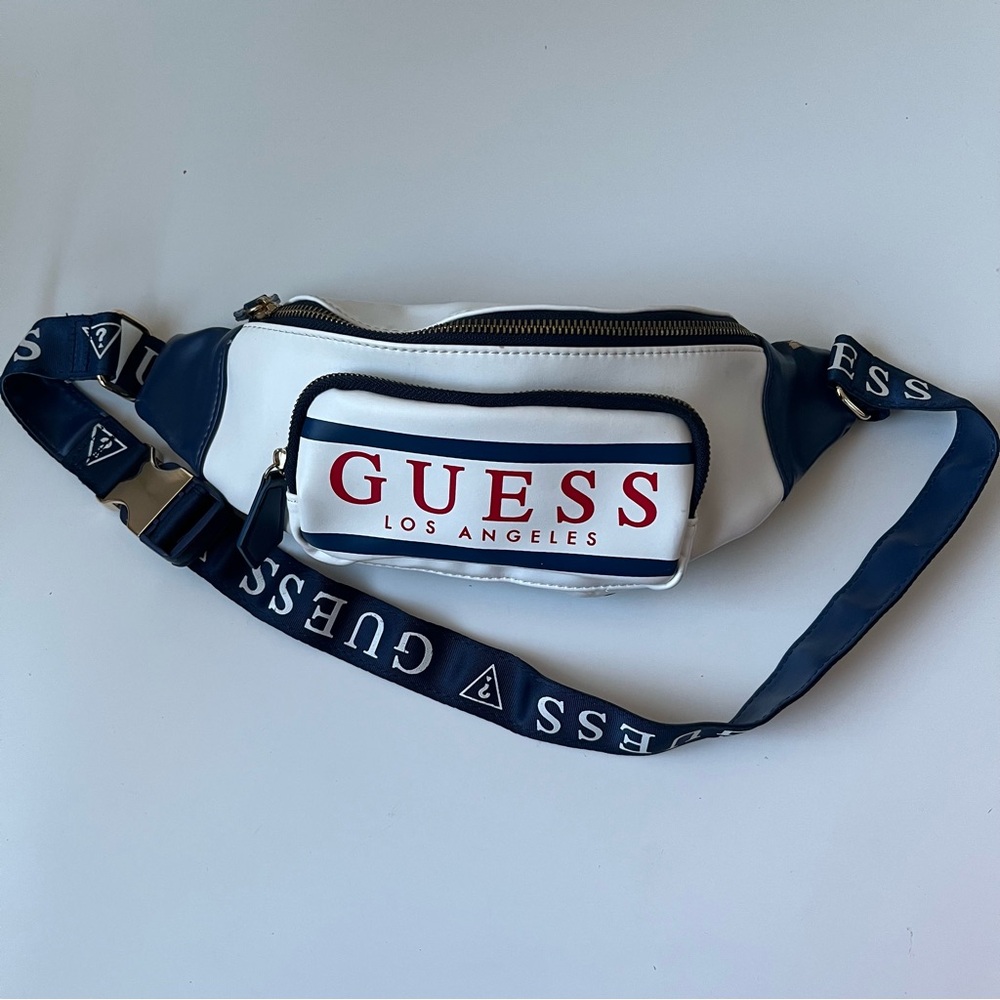 GUESS Navy and White Belt Bag